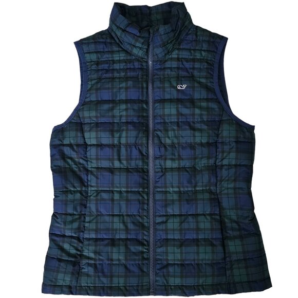 Vineyard Vines Women's Blue Green Tartan Plaid Puffer Vest Jacket Size Small - Picture 2 of 11